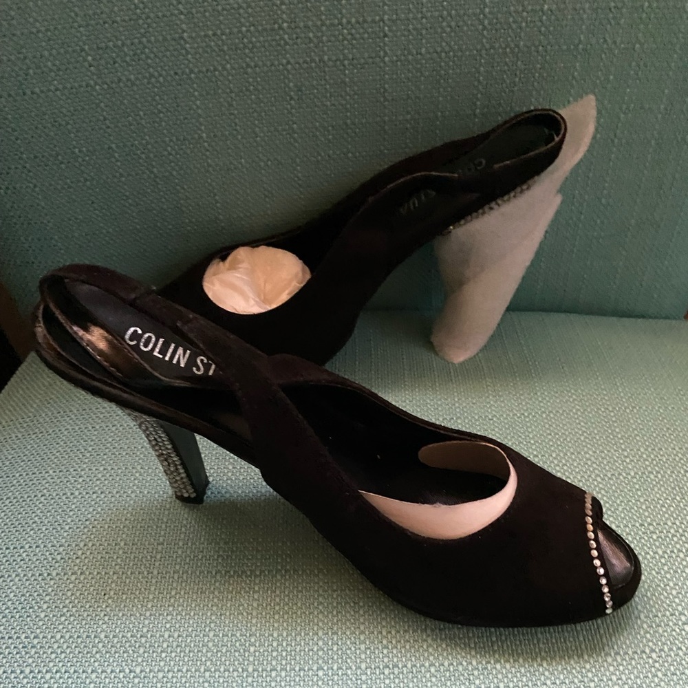 NWOT Colin Stuart Crystal Heels, Black, Size 8.5
